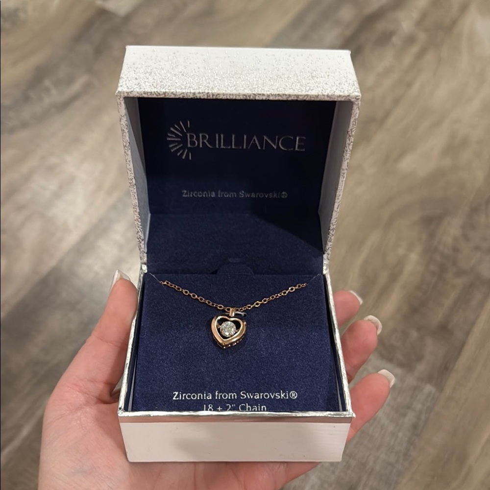 Never worn Gold Heart Necklace with Swarovski Zirconia